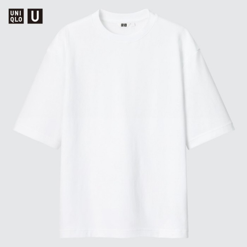 Uniqlo U AIRism Cotton Oversized Crew Neck Half-Sleeve レディース Tシャツ 白 | 4727801