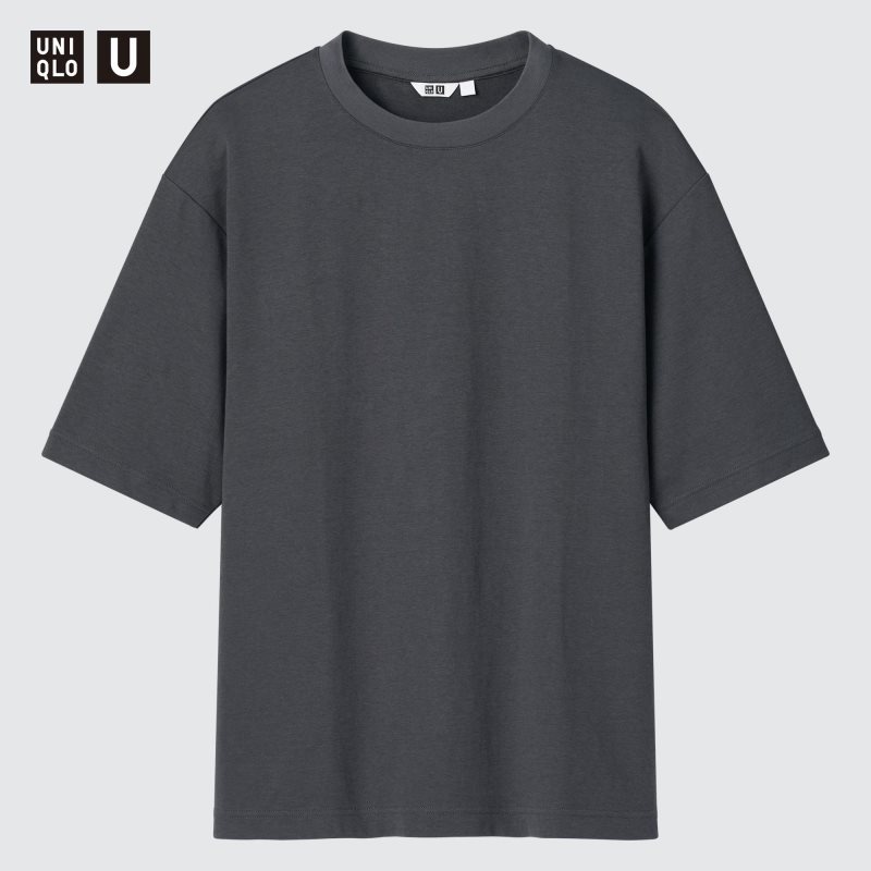 Uniqlo U AIRism Cotton Oversized Crew Neck Half-Sleeve メンズ Tシャツ グレー | 8532784