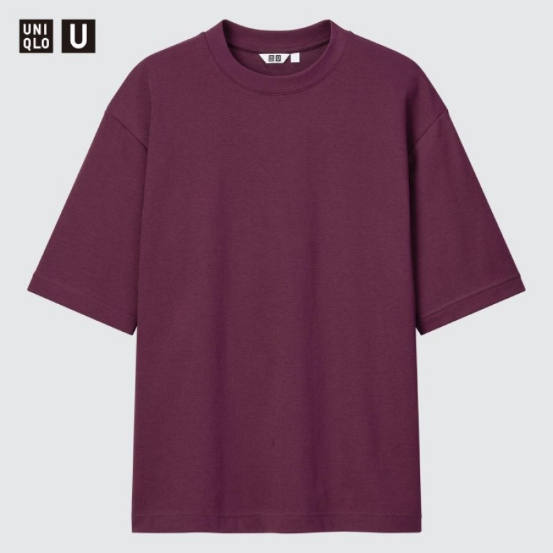 Uniqlo U AIRism Cotton Oversized Crew Neck Half-Sleeve レディース Tシャツ 紫 | 2591837