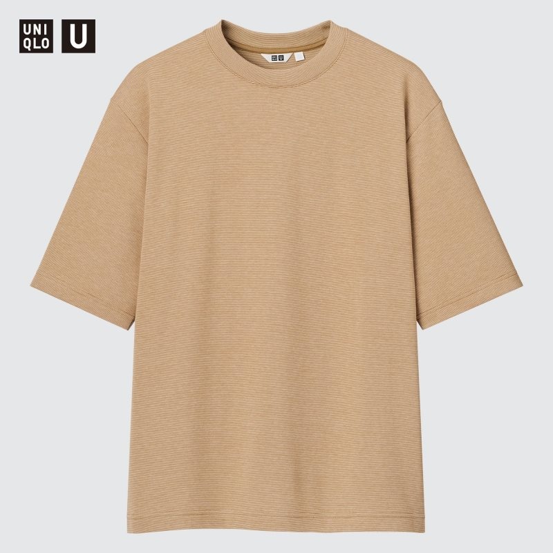 Uniqlo U Airism Cotton Striped Crew Neck Oversized メンズ Tシャツ ブラウン | 7071921