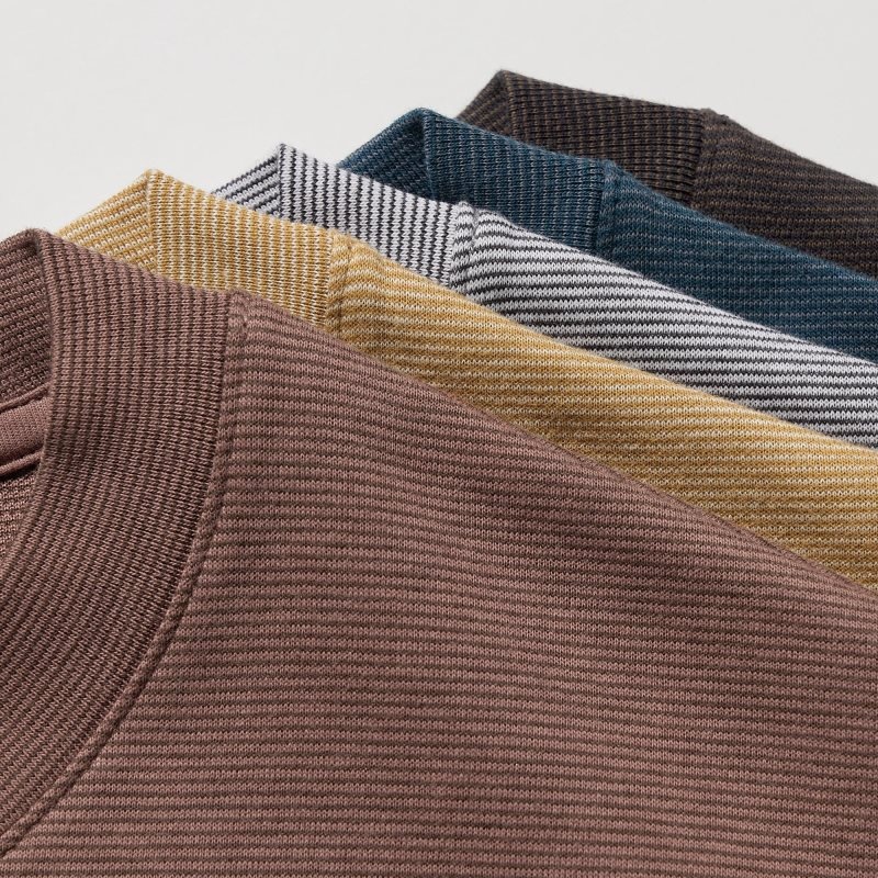 Uniqlo U Airism Cotton Striped Crew Neck Oversized メンズ Tシャツ ブラウン | 7071921