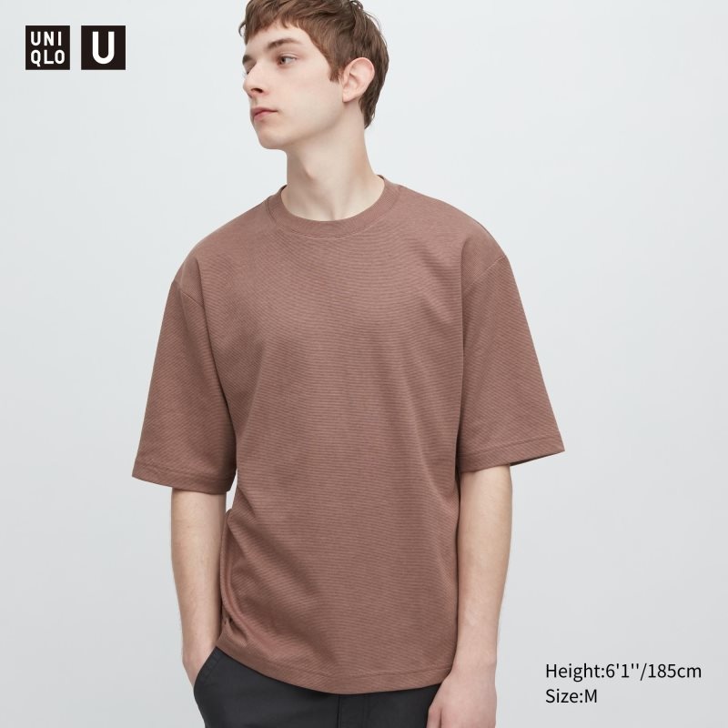 Uniqlo U Airism Cotton Striped Crew Neck Oversized メンズ Tシャツ ブラウン | 7071921