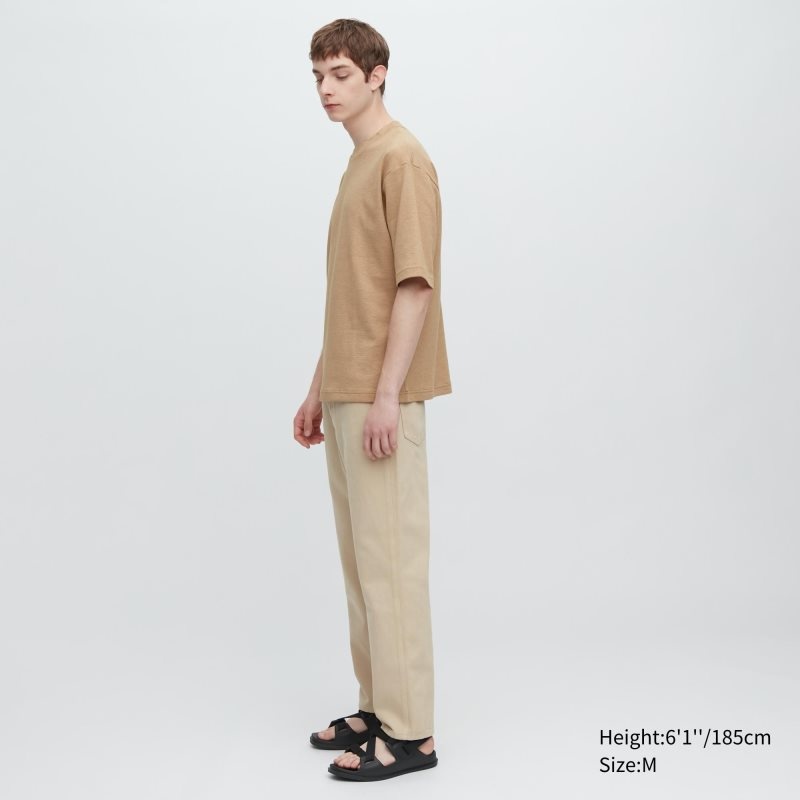 Uniqlo U Airism Cotton Striped Crew Neck Oversized メンズ Tシャツ ベージュ | 2332720