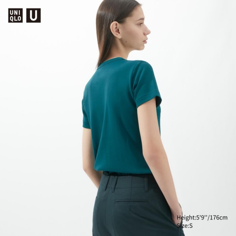 Uniqlo U Crew Neck Short-sleeve レディース Tシャツ 緑 | 1565873
