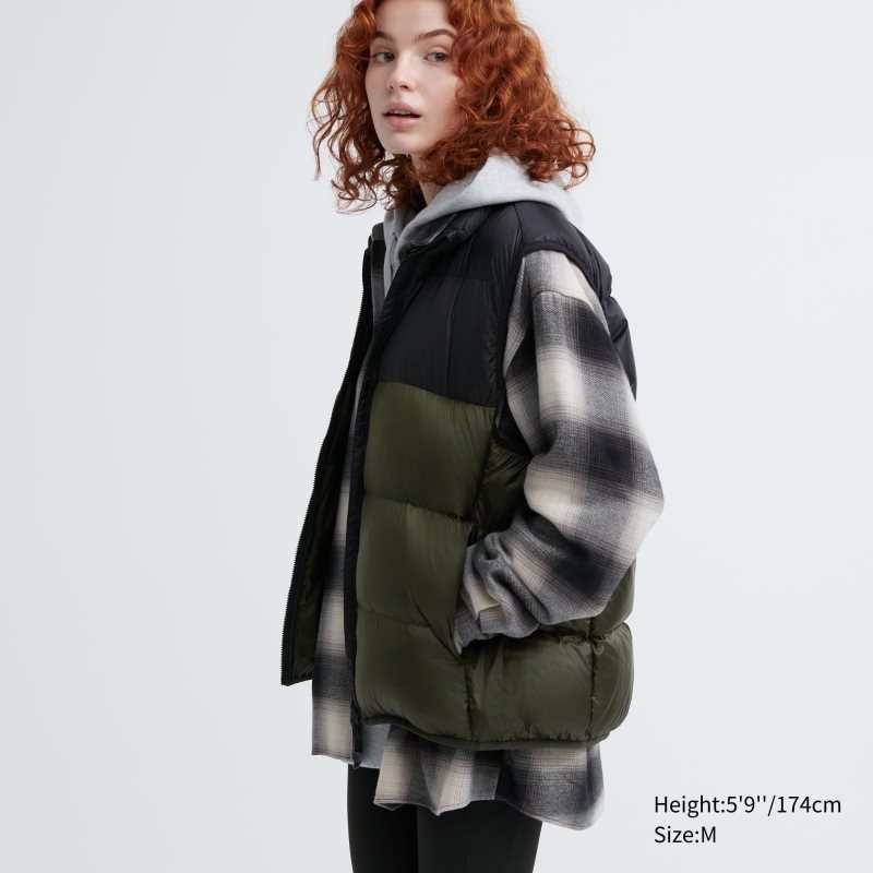 Uniqlo Ultra Light Down Color Block メンズ ベスト オリーブ | 8632962