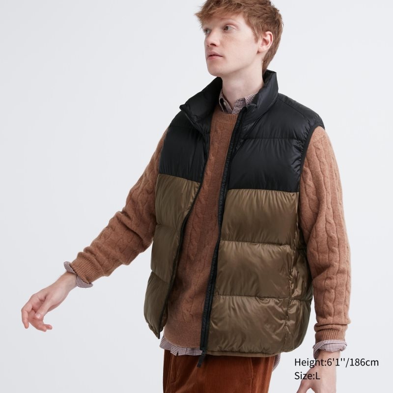 Uniqlo Ultra Light Down Color Block メンズ ベスト ブラウン | 8035259