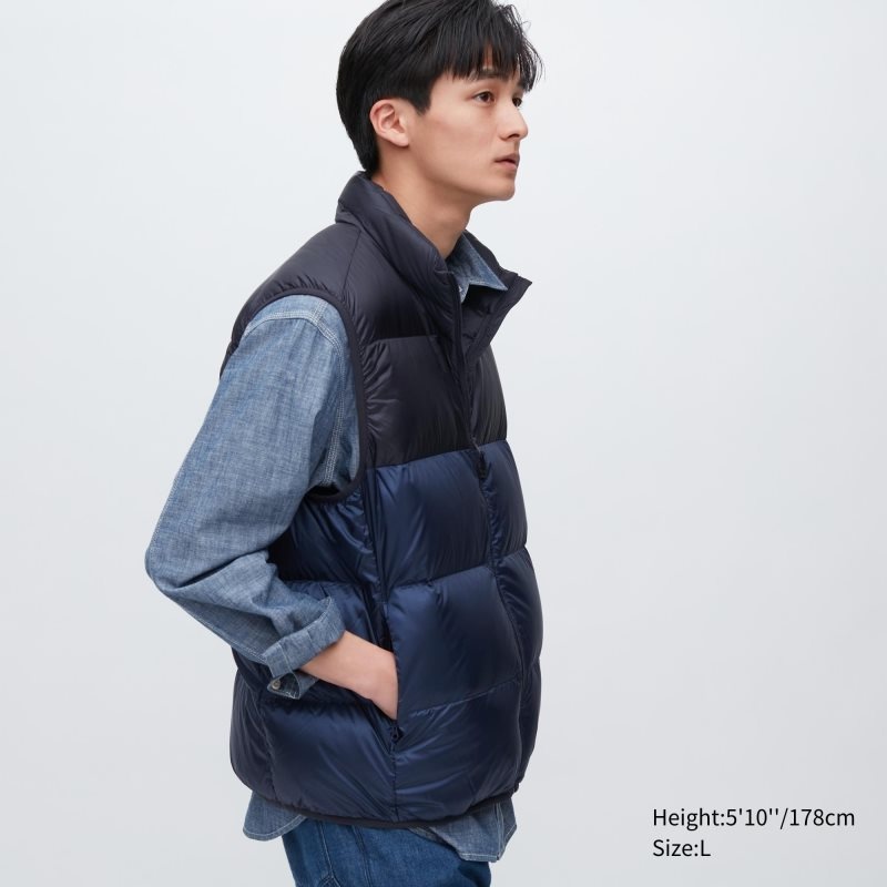 Uniqlo Ultra Light Down Wide Quilt Color Block メンズ ベスト ネイビー | 7750433