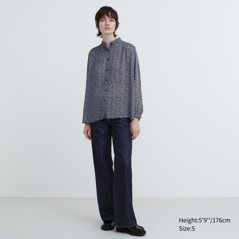 Uniqlo Volume Long-Sleeve レディース ブラウス 黒 | 1506338