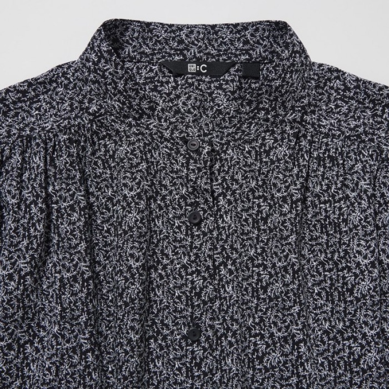 Uniqlo Volume Long-Sleeve レディース ブラウス 黒 | 1506338