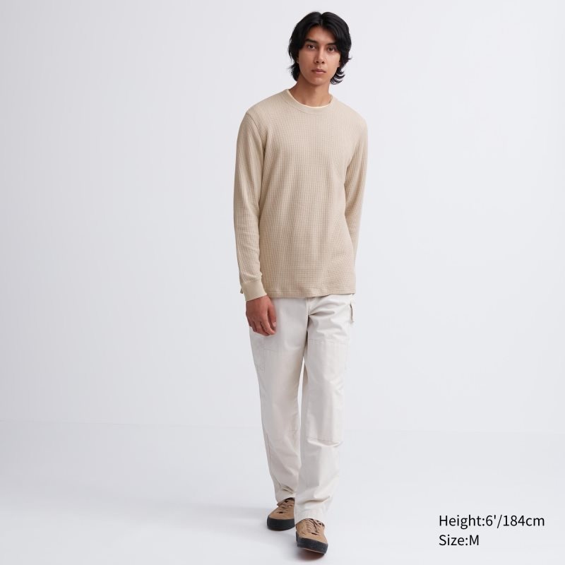 Uniqlo Waffle Crew Neck Long-Sleeve メンズ Tシャツ 黄色 | 1113441