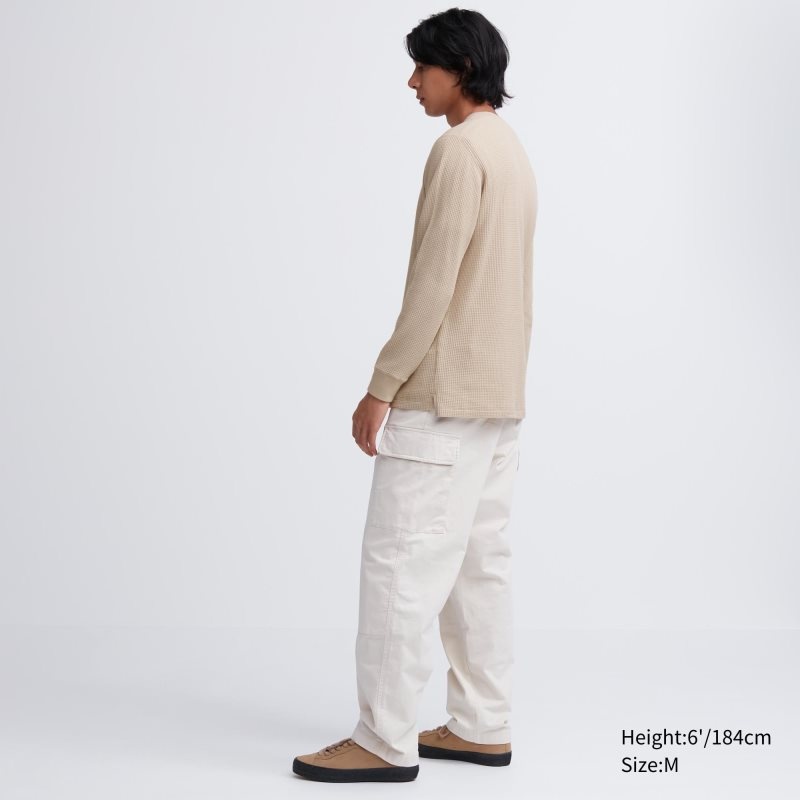 Uniqlo Waffle Crew Neck Long-Sleeve メンズ Tシャツ 黄色 | 1113441