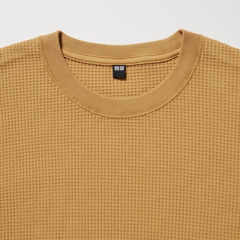 Uniqlo Waffle Crew Neck Long-Sleeve メンズ Tシャツ 黄色 | 1113441