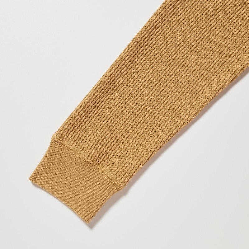 Uniqlo Waffle Crew Neck Long-Sleeve メンズ Tシャツ 黄色 | 1113441