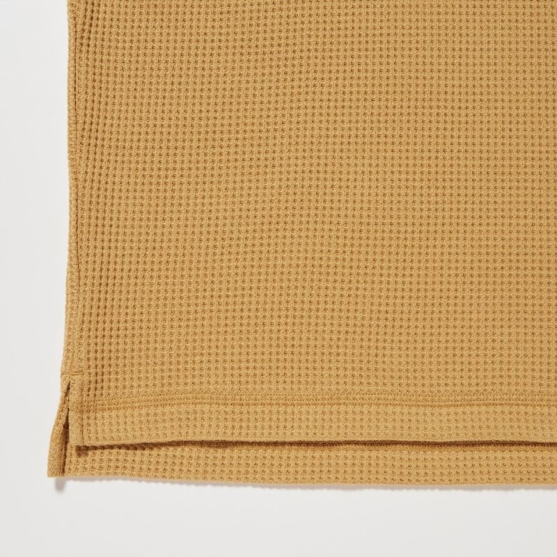 Uniqlo Waffle Crew Neck Long-Sleeve メンズ Tシャツ 黄色 | 1113441