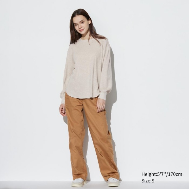 Uniqlo Waffle Crew Neck Long-Sleeve レディース Tシャツ ピンク | 5557108