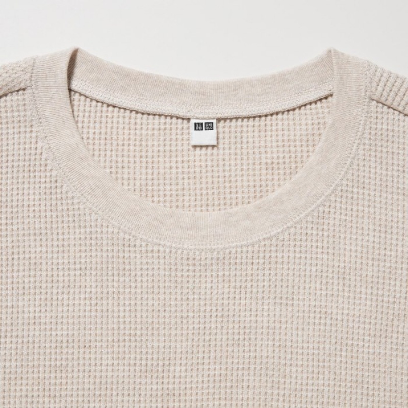 Uniqlo Waffle Crew Neck Long-Sleeve レディース Tシャツ ピンク | 5557108