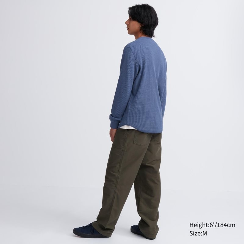 Uniqlo Waffle Henley Neck Long-sleeve メンズ Tシャツ 青 | 7779685