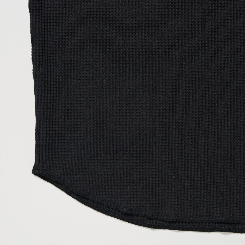 Uniqlo Waffle Long-sleeve Henley メンズ Tシャツ 黒 | 9282570