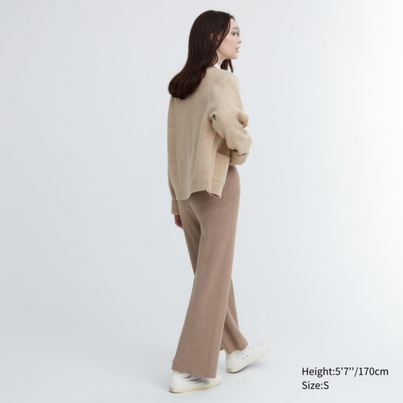 Uniqlo Washable Knit Ribbed Lounge レディース パンツ カーキ | 2200675