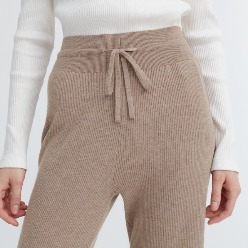 Uniqlo Washable Knit Ribbed Lounge レディース パンツ カーキ | 2200675
