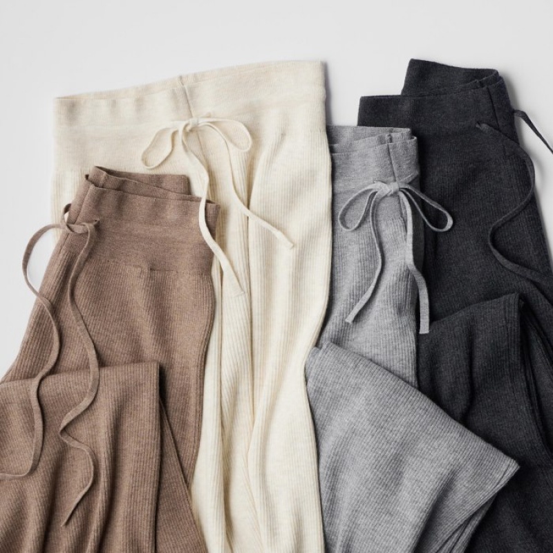 Uniqlo Washable Knit Ribbed Lounge レディース パンツ カーキ | 2200675