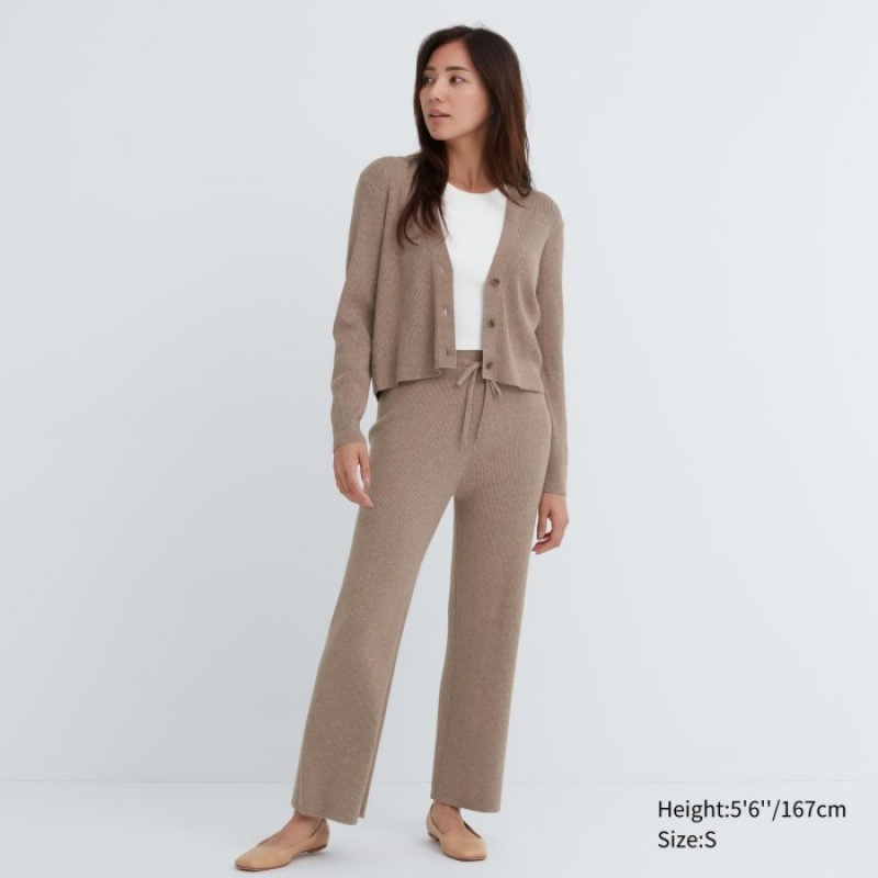 Uniqlo Washable Knit Ribbed Lounge レディース パンツ カーキ | 2200675