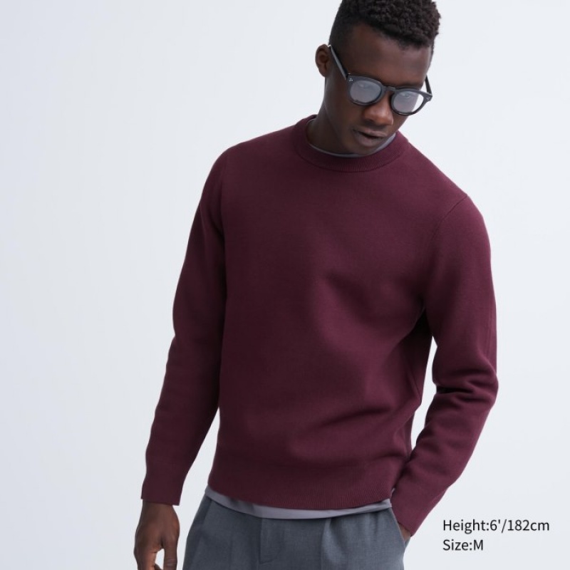 Uniqlo Washable Milano Ribbed Crew Neck Long-Sleeve レディース セーター ボルドー | 1425489