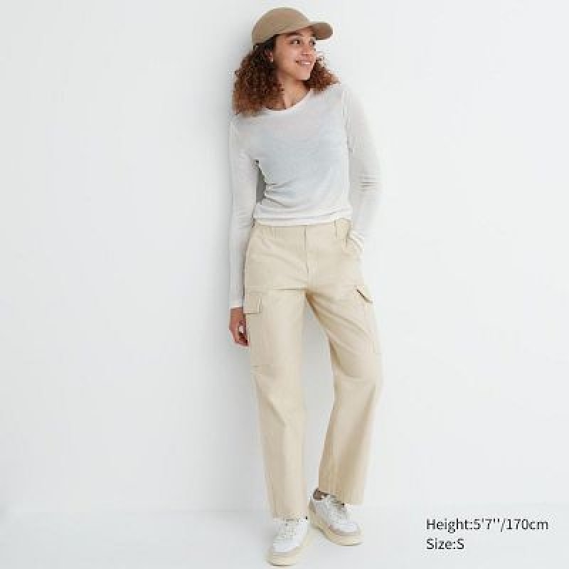 Uniqlo Wide Straight Cargo レディース パンツ 白 | 7173003